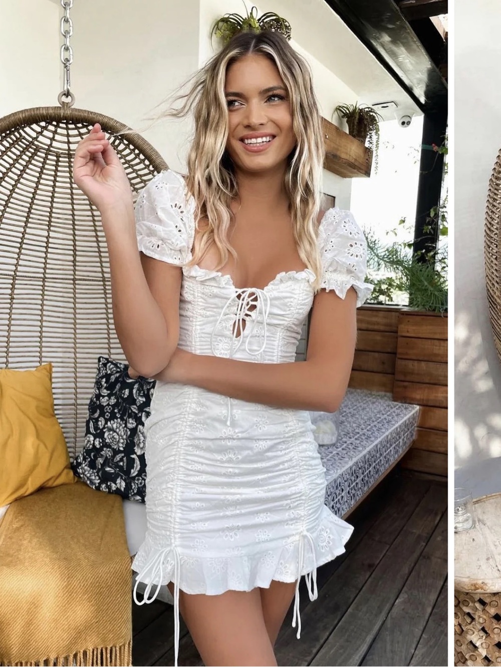 Cellecci Lace-Up Bust Drawstring Detail Anglaise Dress